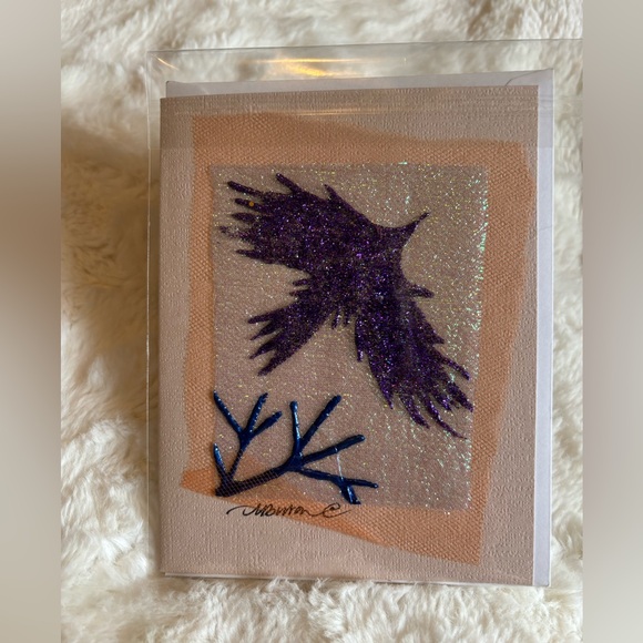 🐦‍⬛🎃Hand painted on fabric, flying crow Halloween greetings card 🎃 - Picture 4 of 4